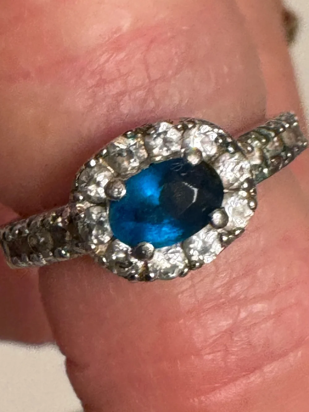 Vintage EDCO Silver Tone Blue CZ Halo Ring Size 5 Statement Cocktail